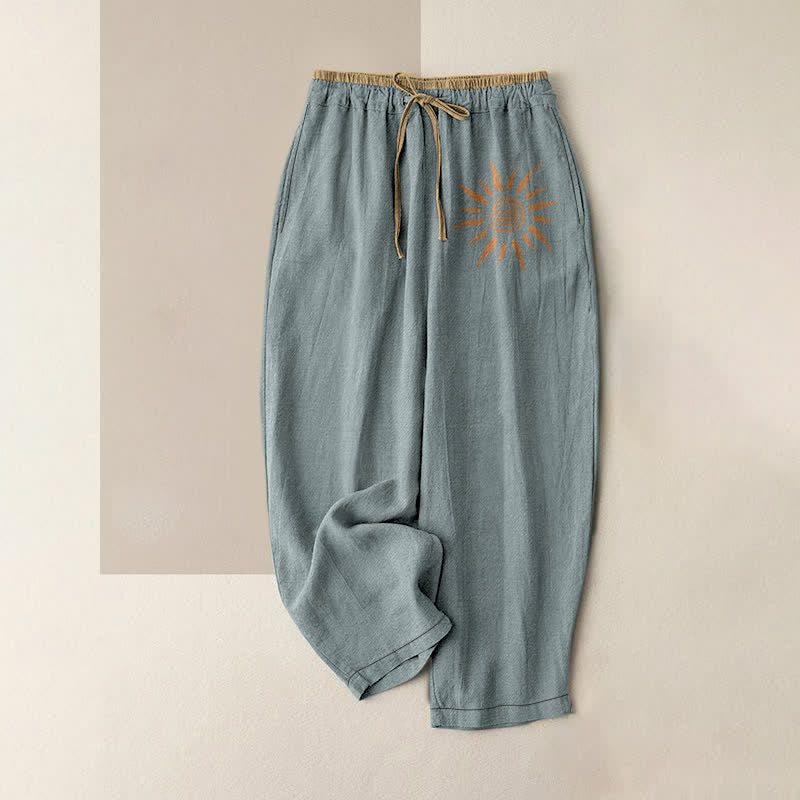 Buddha Stones Cotton Boho Sun Swirl Pattern Women's Elastic Waist Pants With Pockets - CadetBlue - US16，UK/AU20，EU48 (3XL) - image 4
