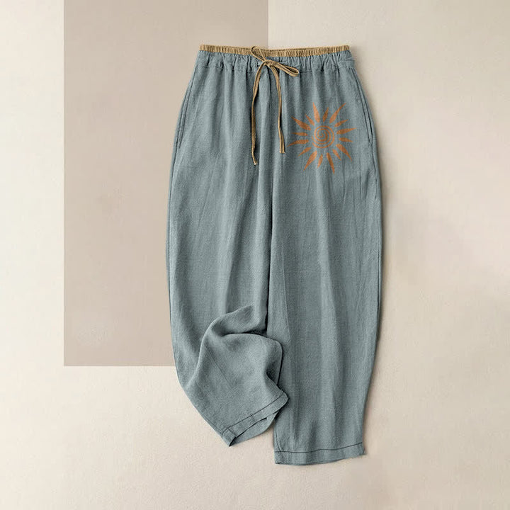 Buddha Stones Cotton Boho Sun Swirl Pattern Women's Elastic Waist Pants With Pockets - CadetBlue - US16，UK/AU20，EU48 (3XL) - image 4