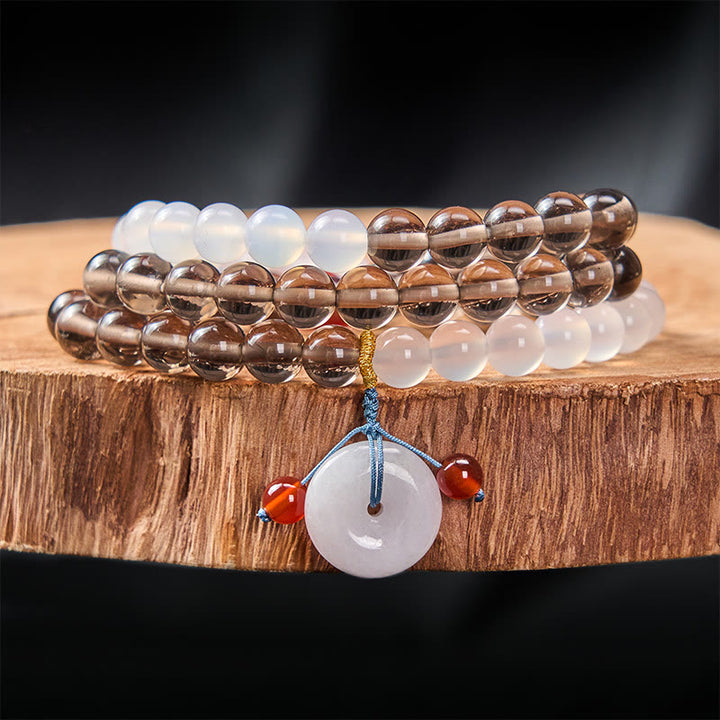 Buddha Stones Ice Obsidian And White Chalcedony Peace Buckle Serenity Multi Wrap Bracelet - Ice Obsidian(Cleansing ♥ Positive) - 8mm - image 0