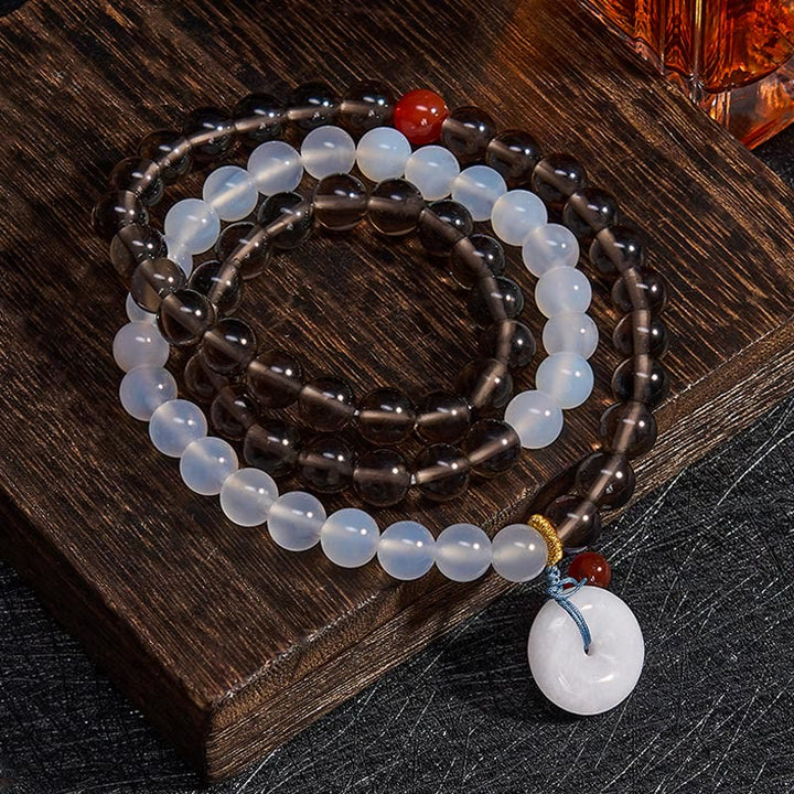 Buddha Stones Ice Obsidian And White Chalcedony Peace Buckle Serenity Multi Wrap Bracelet - image 2