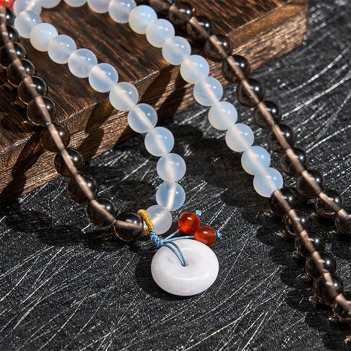 Buddha Stones Ice Obsidian And White Chalcedony Peace Buckle Serenity Multi Wrap Bracelet - image 4