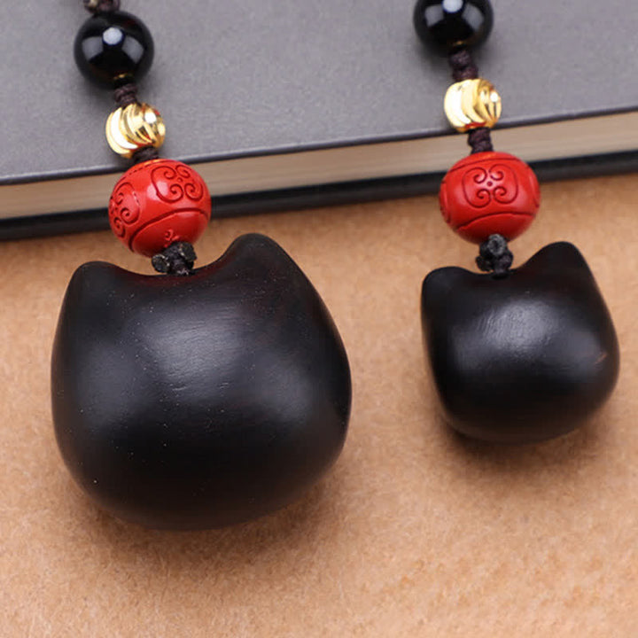 Buddha Stones Ebony Wood Cute Cat Grounding Hand Carved Peace Keychains - image 23
