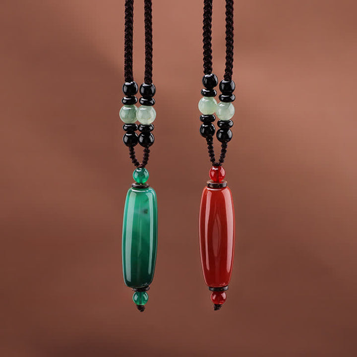 Buddha Stones Green Agate Red Agate Balance Braided Oval Pendant Necklace - image 13