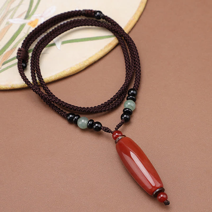 Buddha Stones Green Agate Red Agate Balance Braided Oval Pendant Necklace - image 10