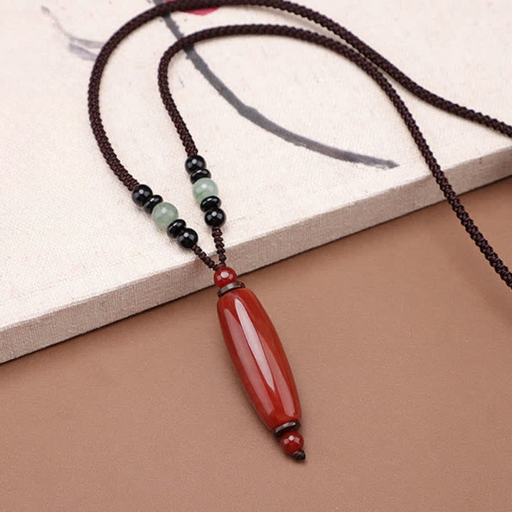 Buddha Stones Green Agate Red Agate Balance Braided Oval Pendant Necklace - image 9