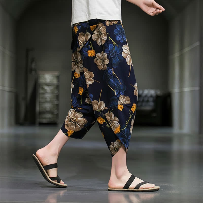 Buddha Stones Summer Casual Boho Floral Capri Pants Men's Tapered Pants With Pockets - image 5