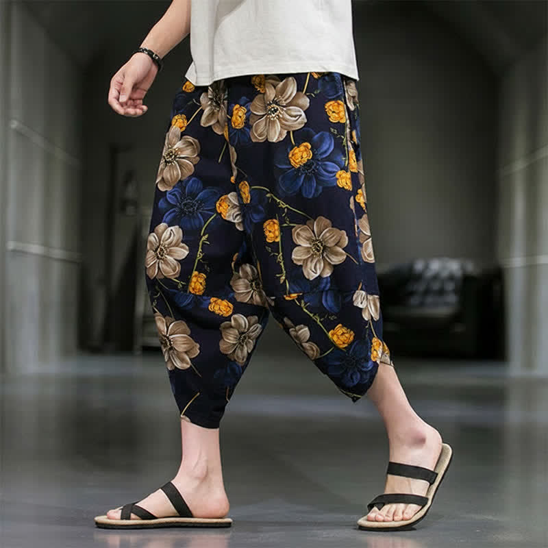 Buddha Stones Summer Casual Boho Floral Capri Pants Men's Tapered Pants With Pockets - image 2