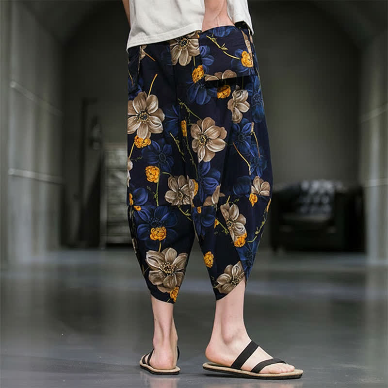 Buddha Stones Summer Casual Boho Floral Capri Pants Men's Tapered Pants With Pockets - image 4
