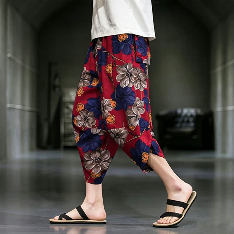 Buddha Stones Summer Casual Boho Floral Capri Pants Men's Tapered Pants With Pockets - image 13