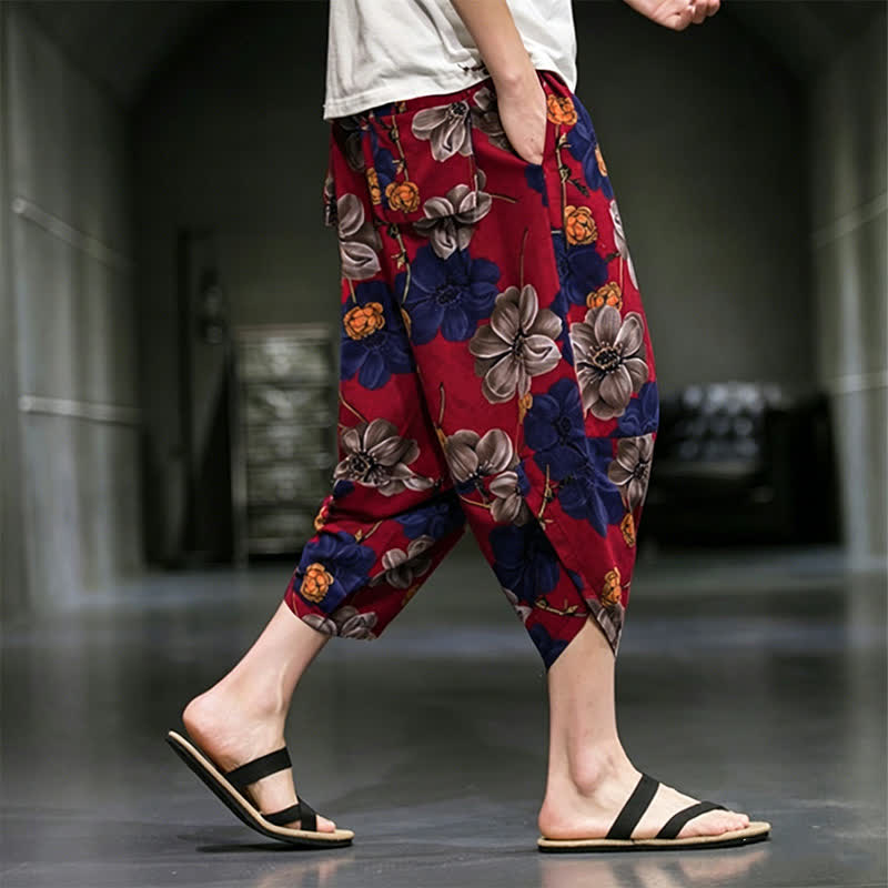Buddha Stones Summer Casual Boho Floral Capri Pants Men's Tapered Pants With Pockets - image 15