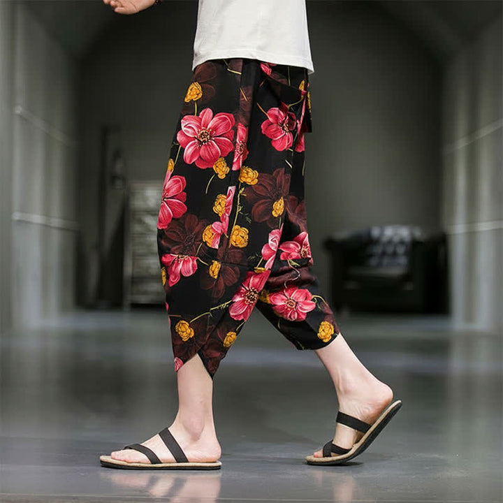 Buddha Stones Summer Casual Boho Floral Capri Pants Men's Tapered Pants With Pockets - image 20