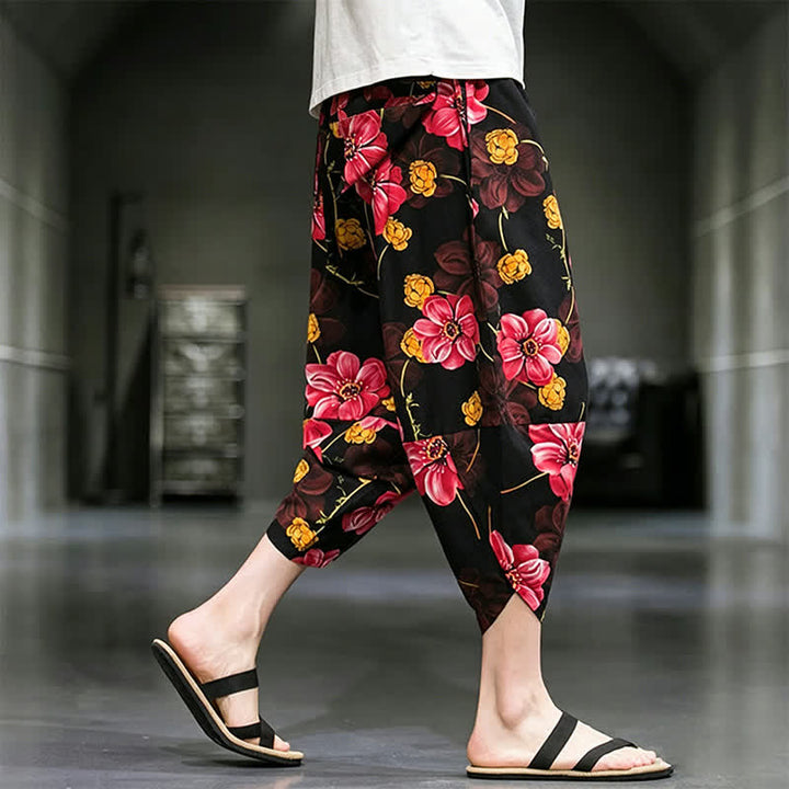 Buddha Stones Summer Casual Boho Floral Capri Pants Men's Tapered Pants With Pockets - image 19