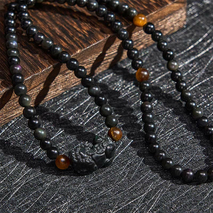 Buddha Stones PiXiu Rainbow Obsidian Black Obsidian Wealth Hand Carved Bead Bracelet - image 5