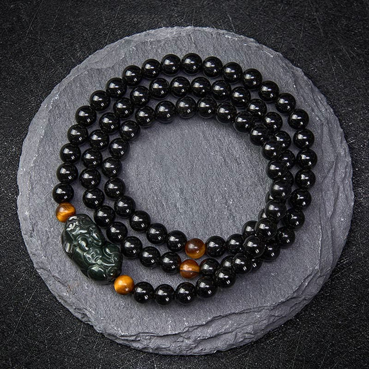 Buddha Stones PiXiu Rainbow Obsidian Black Obsidian Wealth Hand Carved Bead Bracelet - Black Obsidian Bead(Protection ♥ Grounding) - 6mm - image 9