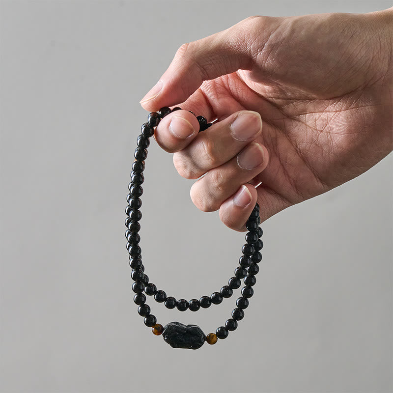 Buddha Stones PiXiu Rainbow Obsidian Black Obsidian Wealth Hand Carved Bead Bracelet - image 14