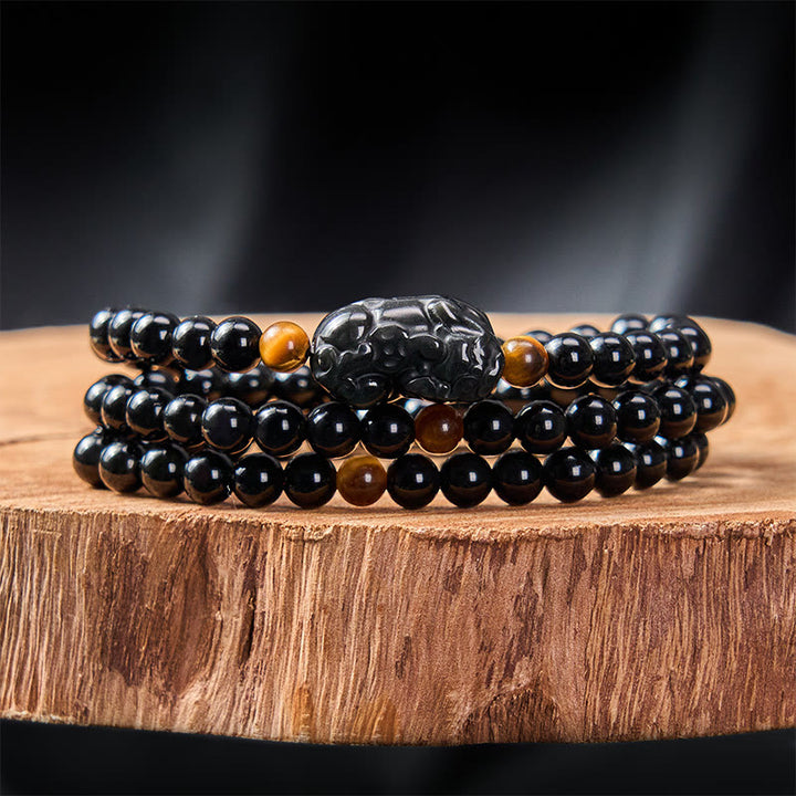 Buddha Stones PiXiu Rainbow Obsidian Black Obsidian Wealth Hand Carved Bead Bracelet - image 10