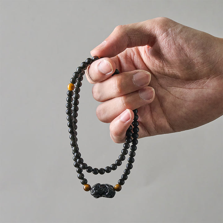 Buddha Stones PiXiu Rainbow Obsidian Black Obsidian Wealth Hand Carved Bead Bracelet - image 6