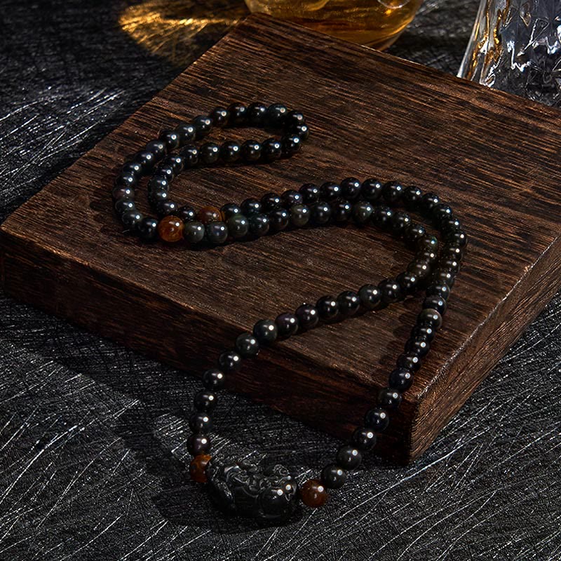 Buddha Stones PiXiu Rainbow Obsidian Black Obsidian Wealth Hand Carved Bead Bracelet - image 3