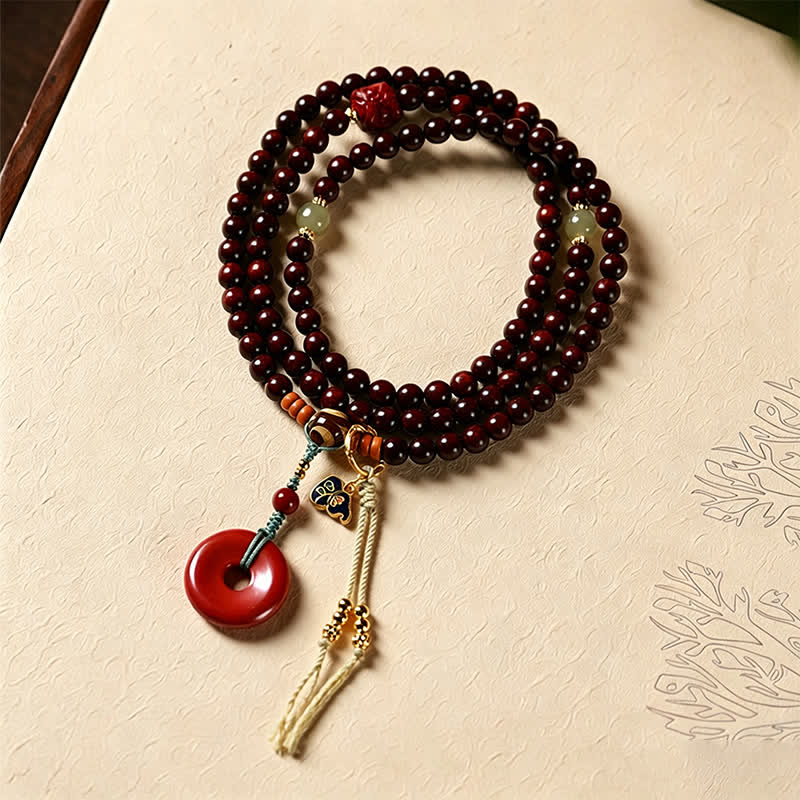 Buddha Stones Red Sandalwood Peace Buckle Protection Hand-Woven 108 Bead Mala - Red Rosewood (Grounding Energy ♥ Inner Strength) - image 0