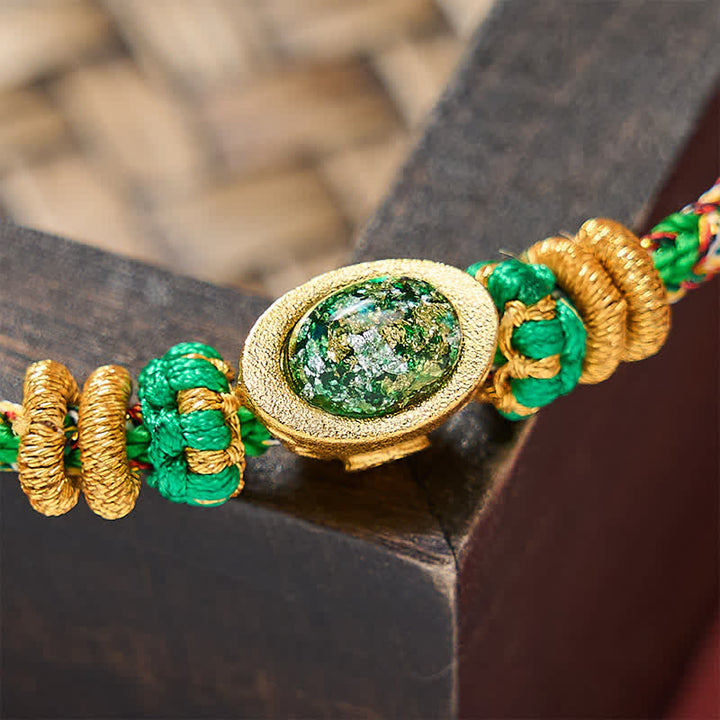 Buddha Stones Five Color Hand Woven Green String Green Ingots And Plum Blossom Amulets Protection Adjustable Bracelet - image 8