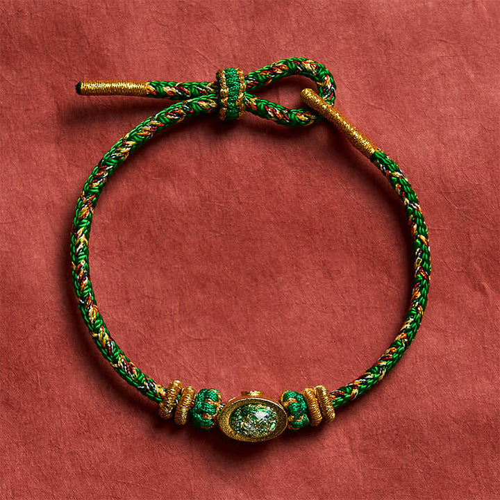 Buddha Stones Five Color Hand Woven Green String Green Ingots And Plum Blossom Amulets Protection Adjustable Bracelet - image 2