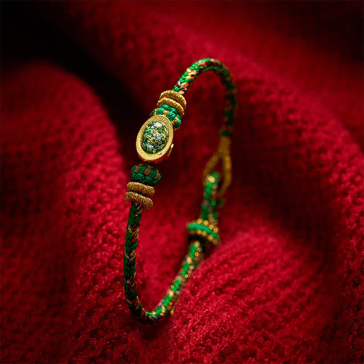 Buddha Stones Five Color Hand Woven Green String Green Ingots And Plum Blossom Amulets Protection Adjustable Bracelet - Green - With Yuanbao Accessory - image 0