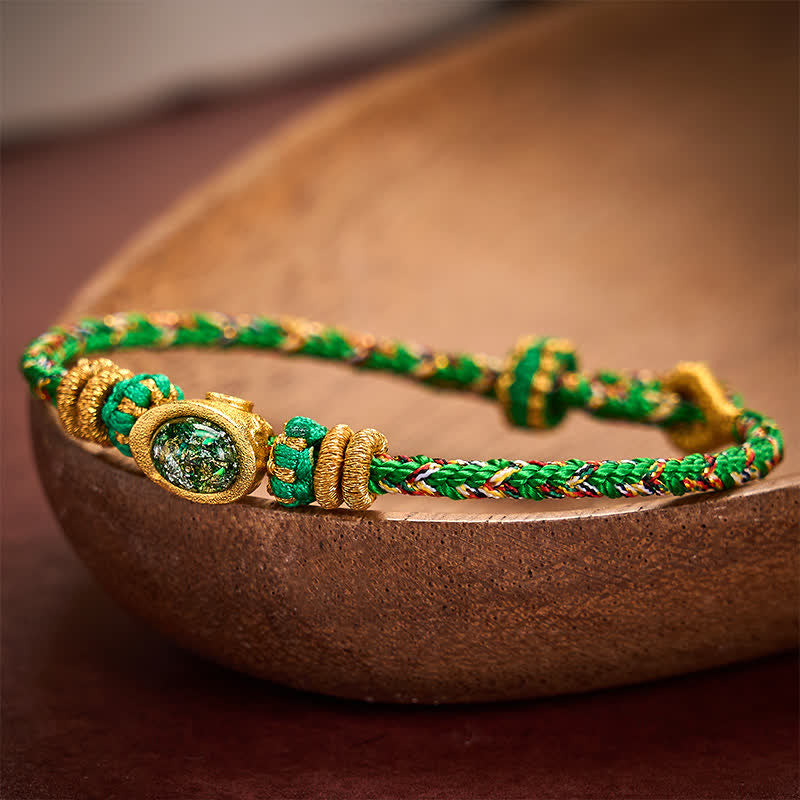 Buddha Stones Five Color Hand Woven Green String Green Ingots And Plum Blossom Amulets Protection Adjustable Bracelet - image 1
