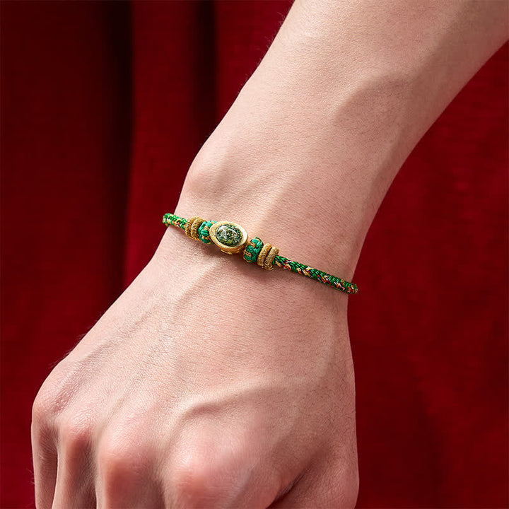 Buddha Stones Five Color Hand Woven Green String Green Ingots And Plum Blossom Amulets Protection Adjustable Bracelet - image 7