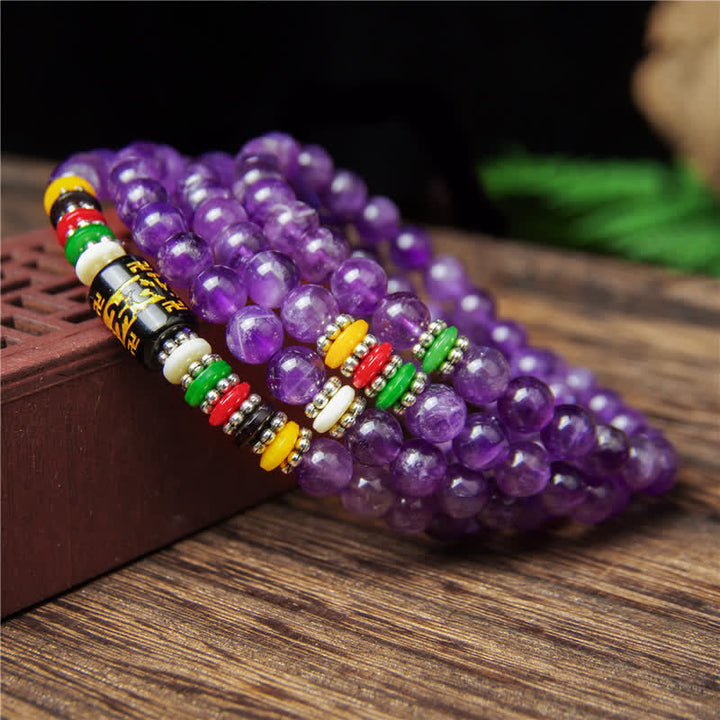 Buddha Stones Amethyst Om Mani Padme Hum Purity Prayer 108 Bead Mala - image 8
