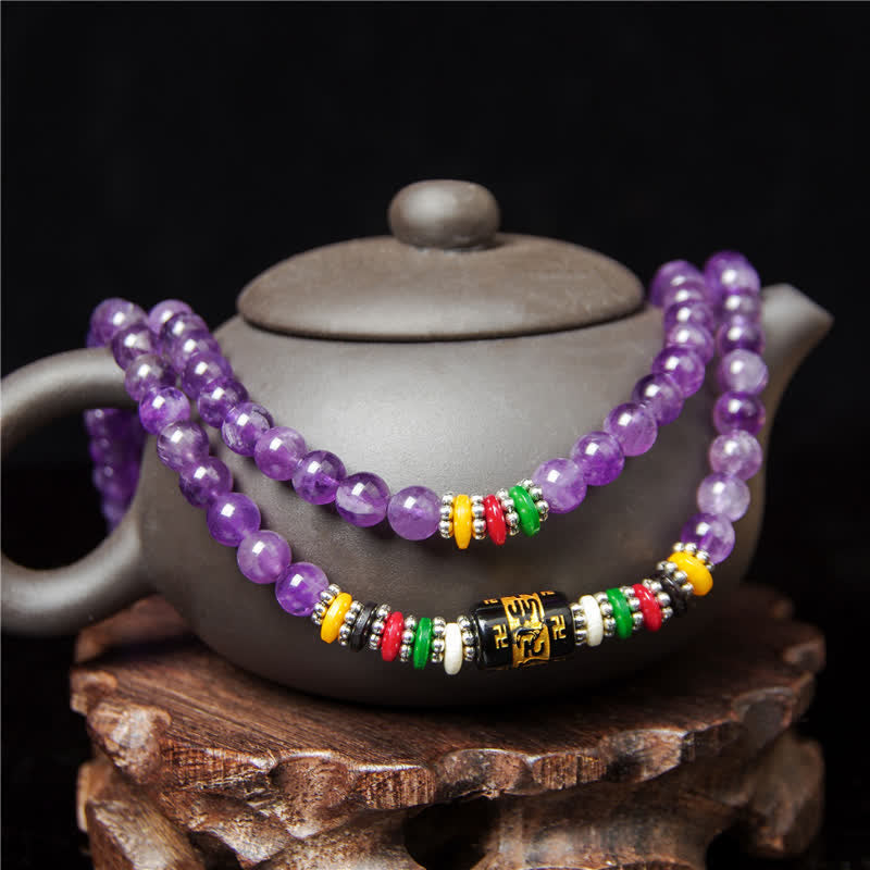Buddha Stones Amethyst Om Mani Padme Hum Purity Prayer 108 Bead Mala - image 4