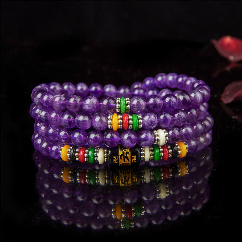 Buddha Stones Amethyst Om Mani Padme Hum Purity Prayer 108 Bead Mala - Amethyst(Spiritual awareness♥Balance) - image 0