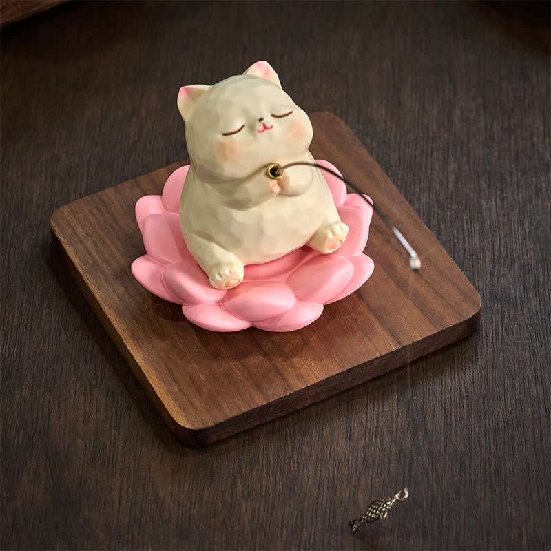 Buddha Stones Resin Lotus New Beginnings Cute Animal Fishing Desk Decor - Cat Fishing - Lotus Base A - Resin (Protection ♥ Stability Energy) - image 0