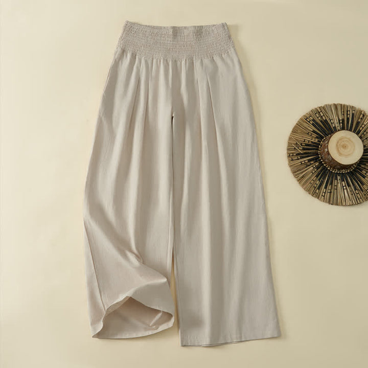 Buddha Stones Spring Summer Casual Minimalist Solid Long Pants Women's Wide Leg Pants With Pocket - Beige - US12，UK/AU16，EU44 (3XL) - image 0