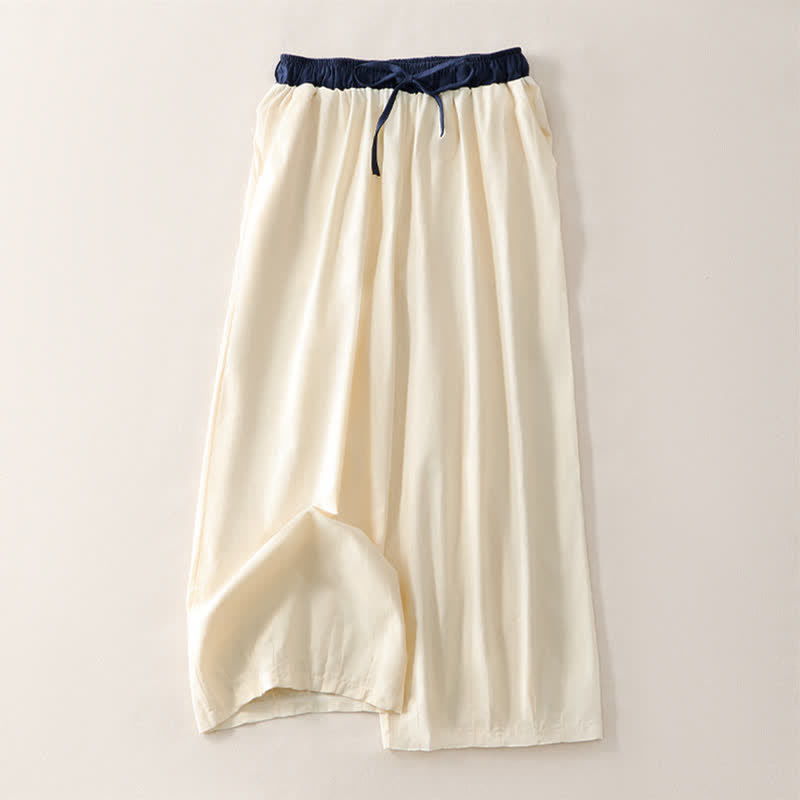 Buddha Stones Summer Casual Drawstring Solid Cropped Pants Women's Straight Leg Pants With Pocket - Linen - US8-10, UK/AU12-14, EU40-42 (2XL) - image 0