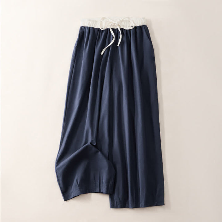 Buddha Stones Summer Casual Drawstring Solid Cropped Pants Women's Straight Leg Pants With Pocket - MidnightBlue - US8-10, UK/AU12-14, EU40-42 (2XL) - image 7