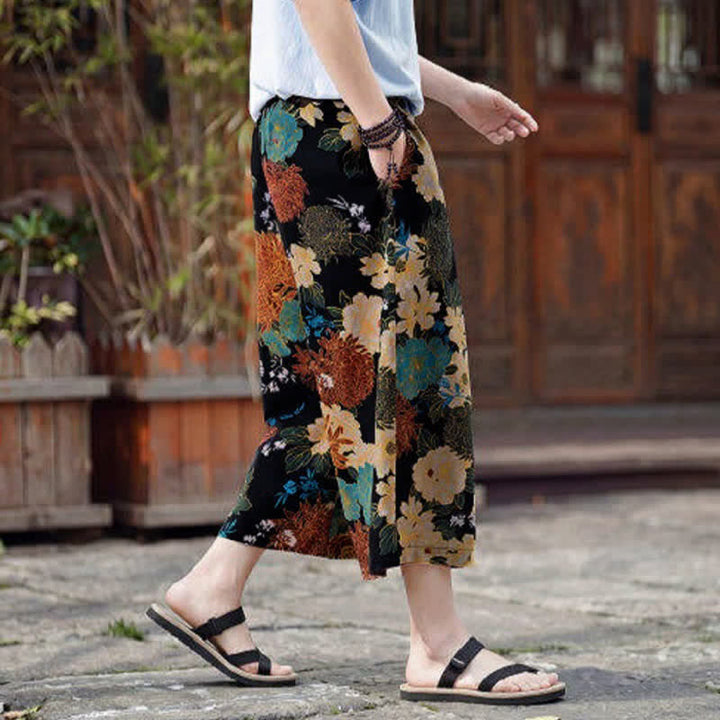 Buddha Stones Summer Boho Vintage Drawstring Floral Capri Pants Men's Straight Leg Pants With Pocket - image 4