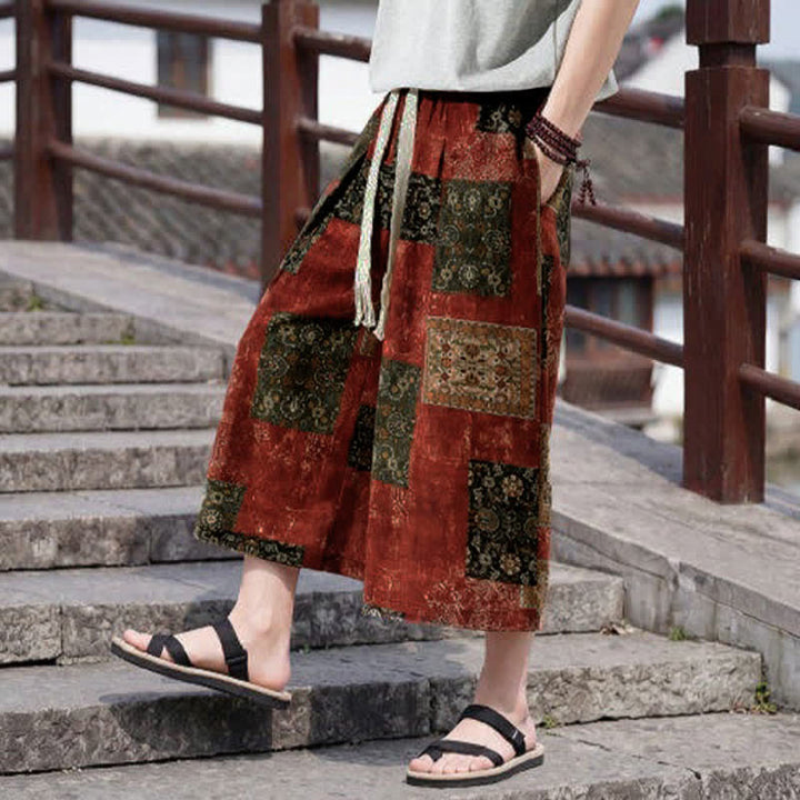 Buddha Stones Summer Boho Vintage Drawstring Floral Capri Pants Men's Straight Leg Pants With Pocket - image 17