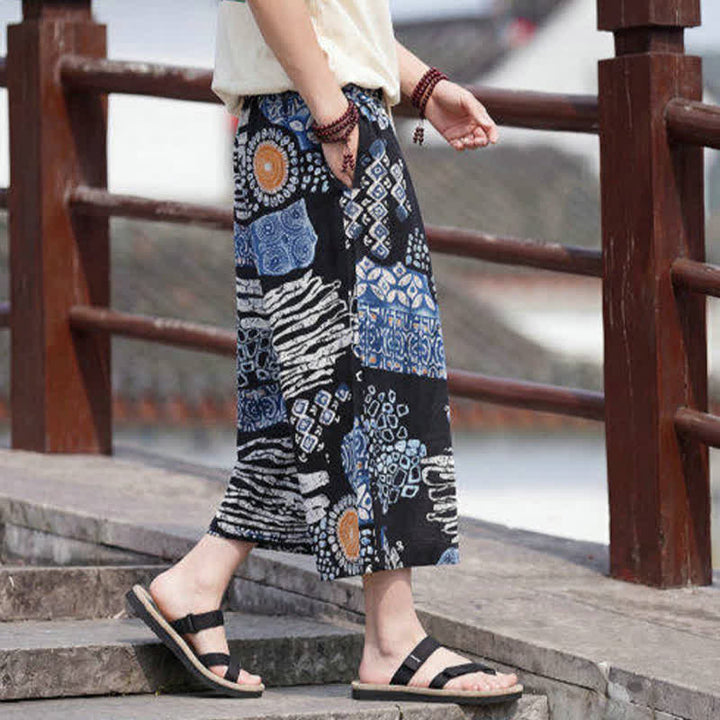 Buddha Stones Summer Boho Vintage Drawstring Floral Capri Pants Men's Straight Leg Pants With Pocket - image 9