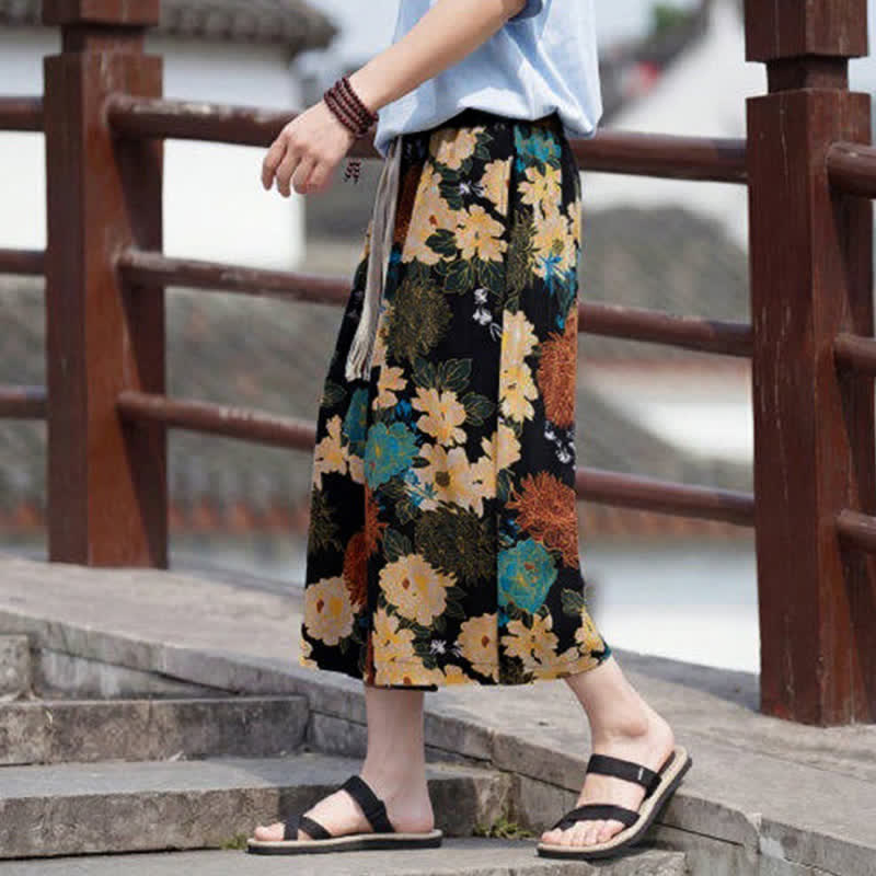 Buddha Stones Summer Boho Vintage Drawstring Floral Capri Pants Men's Straight Leg Pants With Pocket - image 2