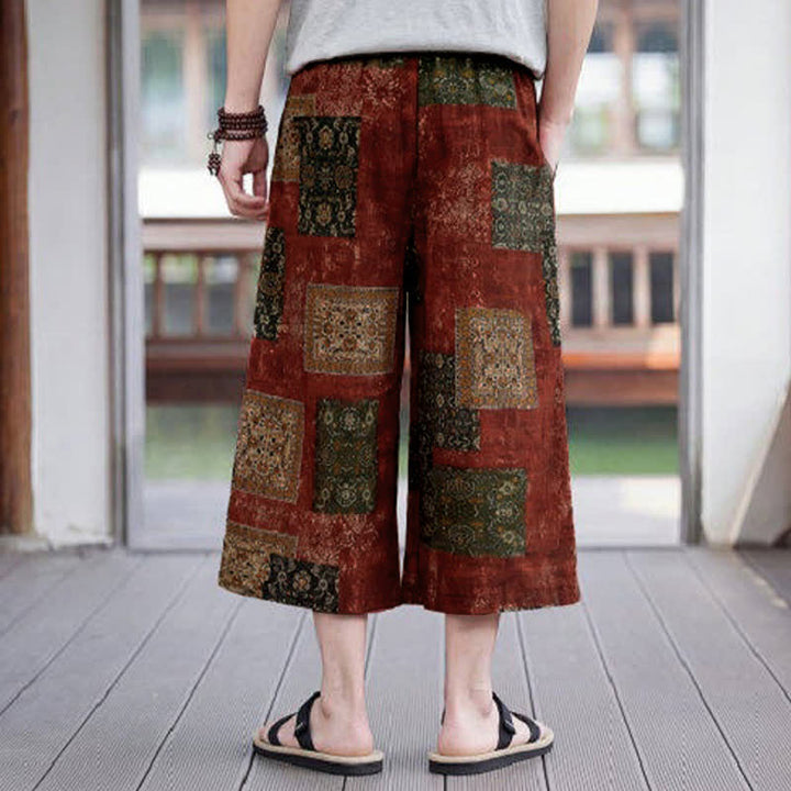 Buddha Stones Summer Boho Vintage Drawstring Floral Capri Pants Men's Straight Leg Pants With Pocket - image 19