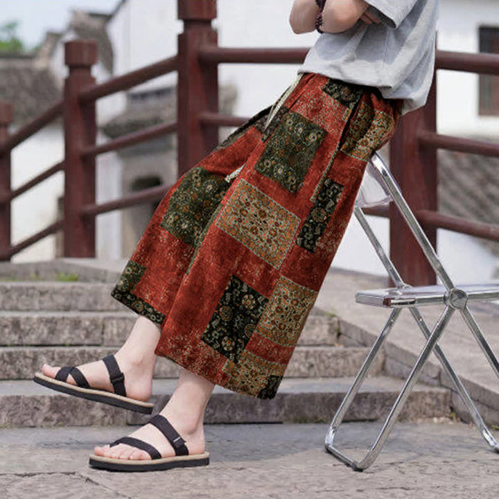 Buddha Stones Summer Boho Vintage Drawstring Floral Capri Pants Men's Straight Leg Pants With Pocket - image 22