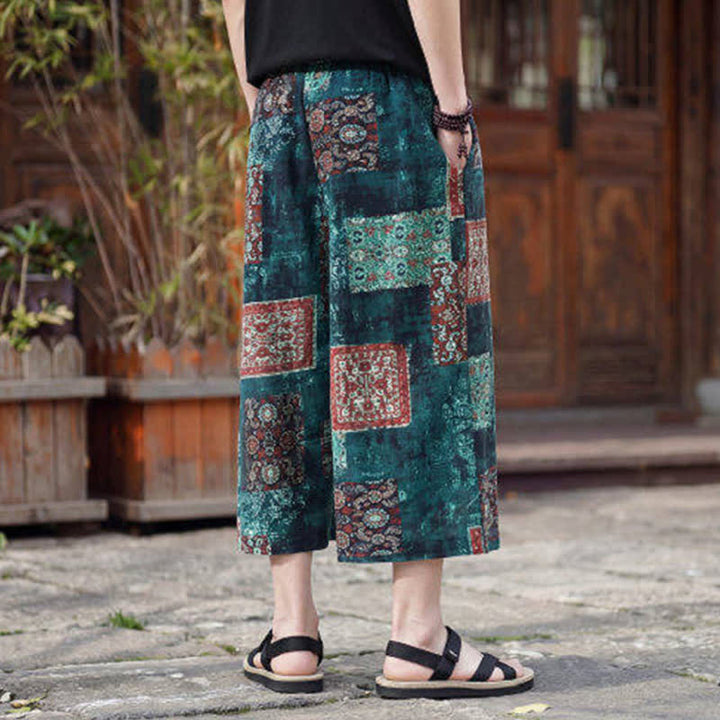 Buddha Stones Summer Boho Vintage Drawstring Floral Capri Pants Men's Straight Leg Pants With Pocket - image 26