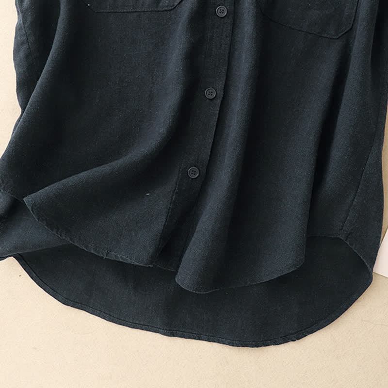 Buddha Stones Summer Casual Minimalist Button-Up Patch Pocket Solid Women's Sleeveless Shirts Tank Top With Pocket - image 13