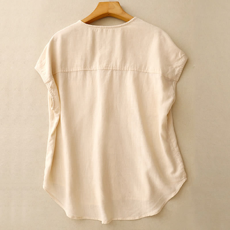 Buddha Stones Summer Casual Minimalist Button-Up Patch Pocket Solid Women's Sleeveless Shirts Tank Top With Pocket - image 1