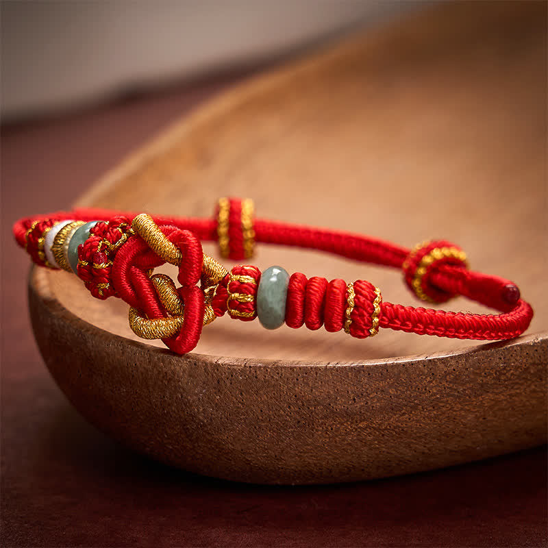 Buddha Stones Hand-Woven Love Heart Knot Jade Luck Braided Cord Bracelet - image 1