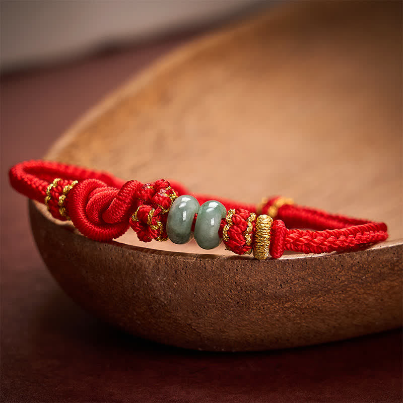Buddha Stones Chinese Knotting Luck Jade Hand-Woven Adjustable Bracelet - image 1