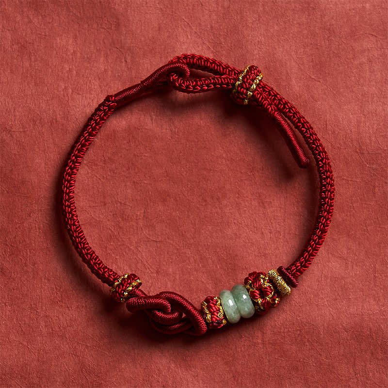 Buddha Stones Chinese Knotting Luck Jade Hand-Woven Adjustable Bracelet - Dark Red - 15-19cm - image 8