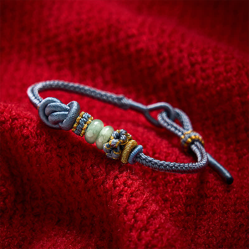 Buddha Stones Chinese Knotting Luck Jade Hand-Woven Adjustable Bracelet - Mist Blue - 15-19cm - image 14