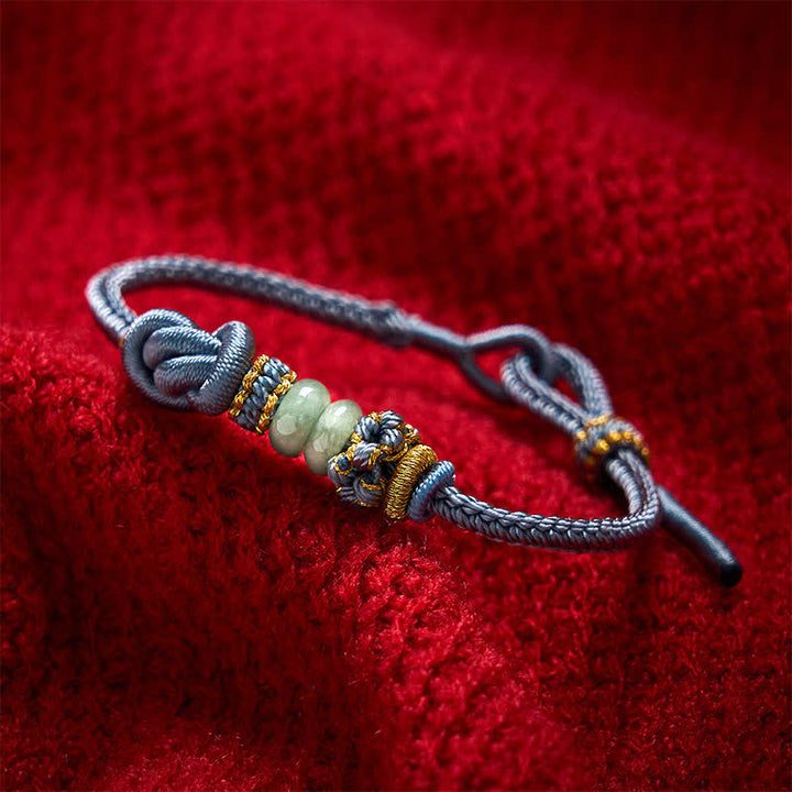 Buddha Stones Chinese Knotting Luck Jade Hand-Woven Adjustable Bracelet - Mist Blue - 15-19cm - image 14