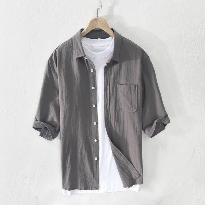 Buddha Stones Summer Casual Minimalist Button-Up Solid Cotton Linen Men's Short Sleeve Shirts With Pocket - Gray - US/UK/AU42，EU52 (3XL) - image 0